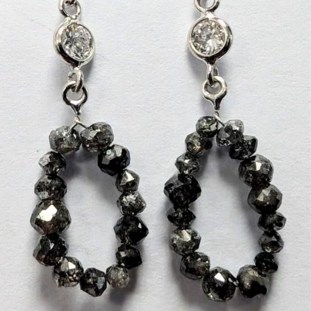 Natural Black and Grey Diamond earrings 10K white gold 3.01Ct